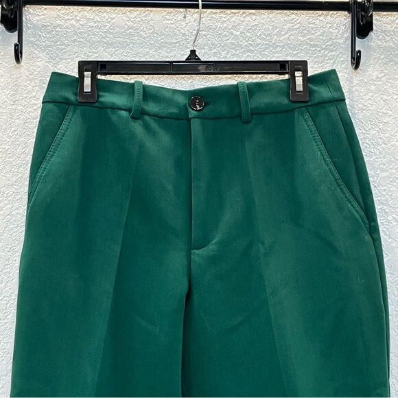 ZARA Wide Leg Cropped Cuffed Trouser Pants in Emerald Green size Small - Picture 4 of 16